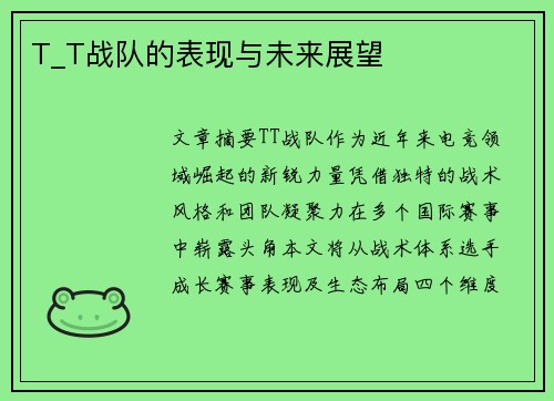T_T战队的表现与未来展望
